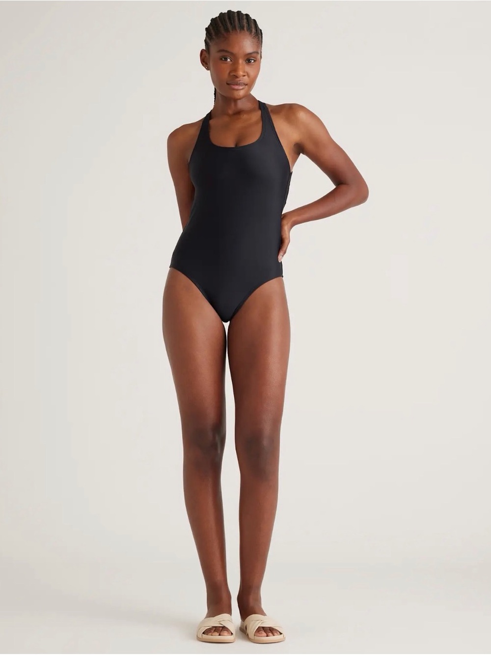 Women’s Quince Italian Cross‎ Back One Piece Swimsuit Black New with Tags Medium